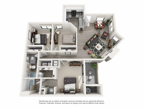 Mountain Park Ranch Apartments Sonora 3D Furnished Floor Plan